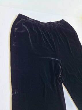 Vintage David Dart Velour Pants L Black Velvet Slinky Pull On Elastic Waist